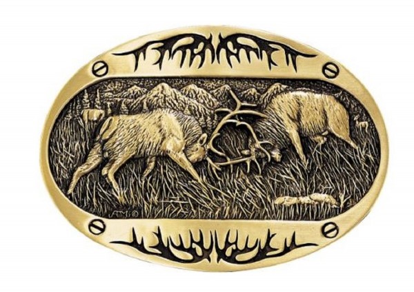 Montana Silversmiths Herren-Gürtelschnalle, Zwei kämpfende Hirsche