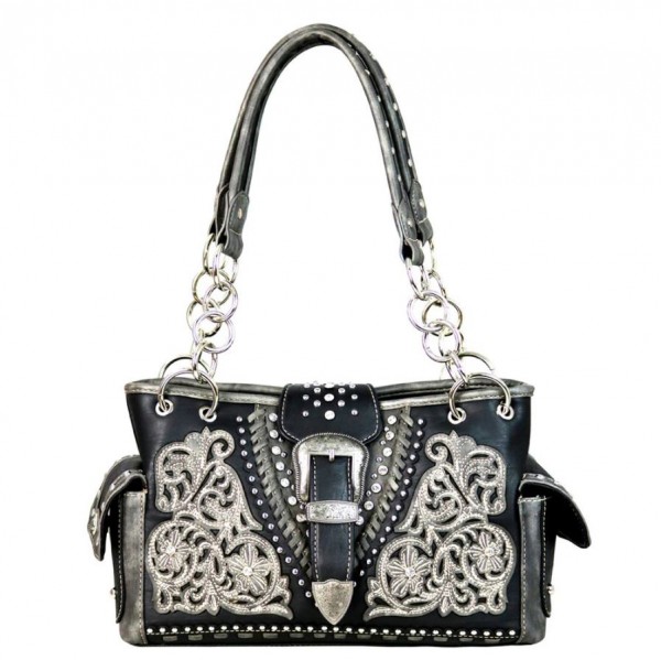 Western-Damenhandtasche Belt-Buckle Collection Satchel Bag Black